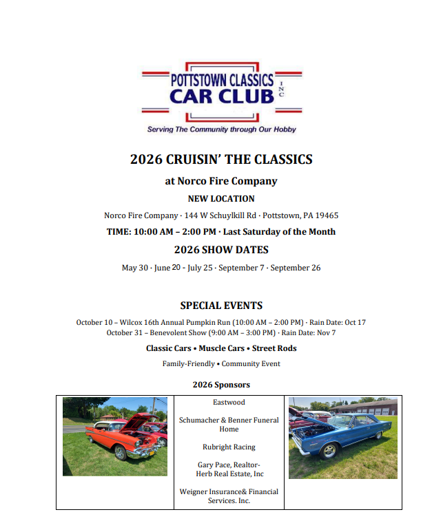 2026 PCCC Car Show Schedule
